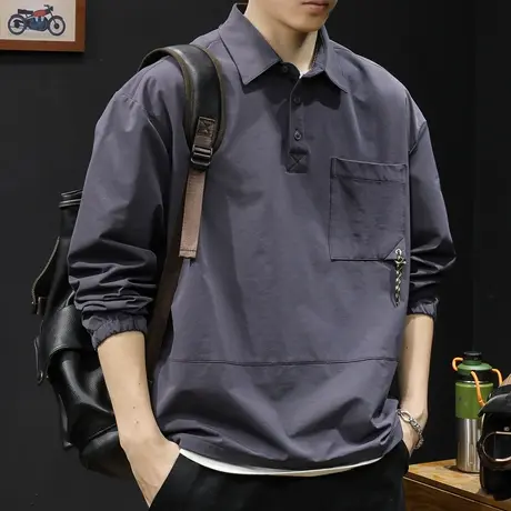 秋季polo衬衫男休闲长袖高级感宽松潮大码户外速干冲锋衣男士外套图片