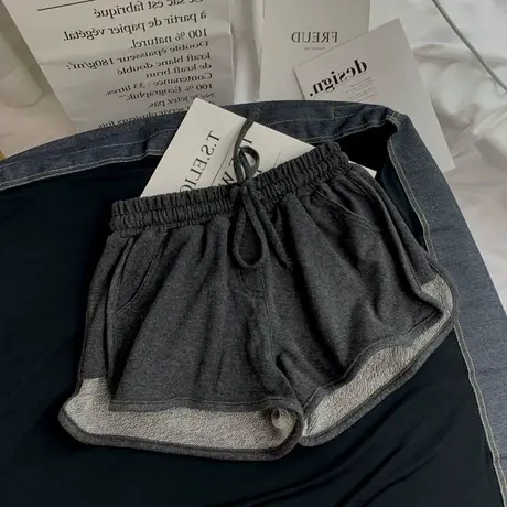 ins高腰纯棉松紧腰运动短裤女宽松休闲瑜伽短裤阔腿裤家居睡裤子商品大图