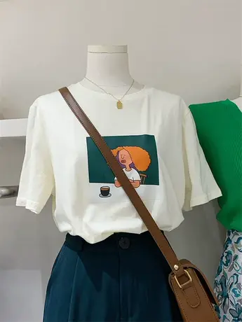 短袖t恤女2021夏季新款韩版ins潮气质休闲宽松小清新简约百搭上衣商品大图