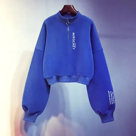 超火cec卫衣女春秋薄款2021新款韩版ins潮短款宽松百搭无帽上衣服商品大图