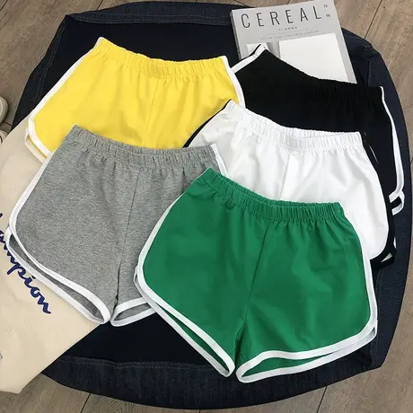 夏季纯棉美式AA热裤女士修身运动跳舞居家休闲显腿长白边纯色短裤图片