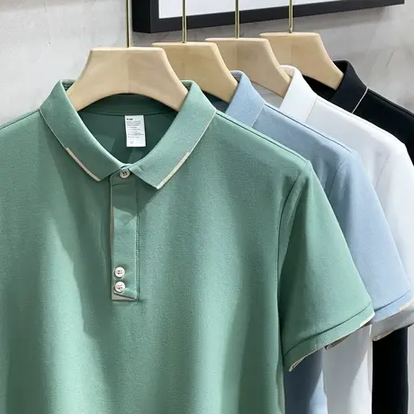 夏季薄款丝光棉白色polo衫男短袖修身商务休闲翻领保罗衫t恤男士商品大图