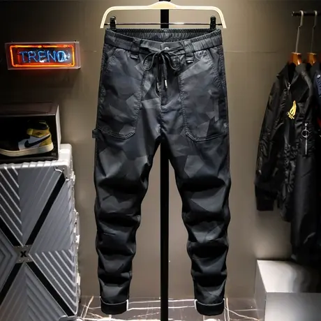 2021春夏季迷彩休闲裤男士潮流潮牌2021新款修身松紧腰束脚工装裤商品大图
