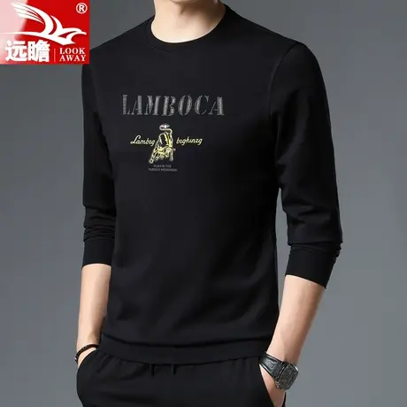 秋季新款男士圆领休闲黑色卫衣潮流宽松舒适体恤春秋时尚百搭上衣图片