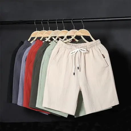 夏季纯棉短裤男松紧腰百搭运动五分裤男士薄款棉麻大码宽松大裤衩商品大图