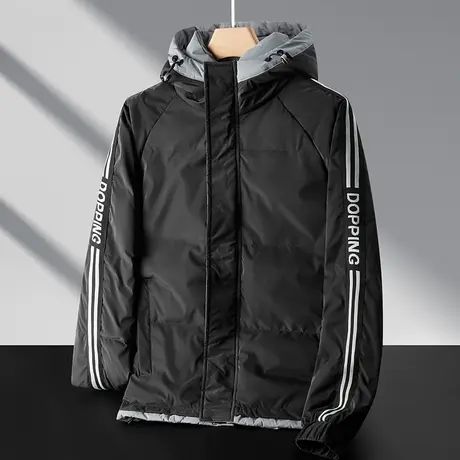 冬季白鸭绒东北抗寒羽绒服男士2024新款条纹加厚防风保温连帽外套商品大图