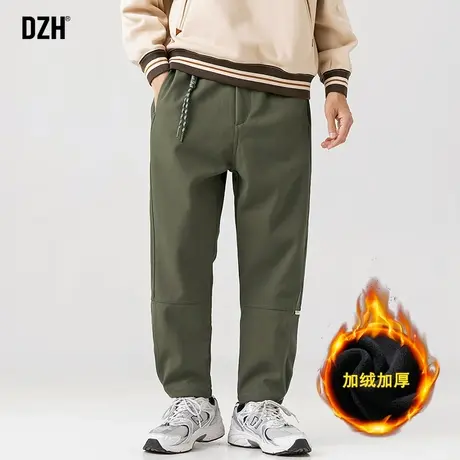 男士军绿色加绒加厚裤子男冬季休闲裤男款2023新款爆款宽松工装裤商品大图