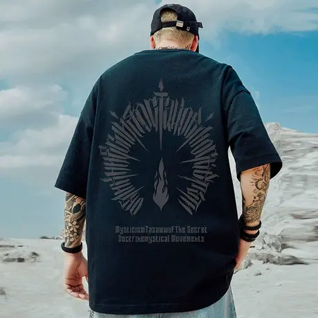 2025重磅潮牌宽松T恤美式短袖半袖袖纯棉国潮胖子大码男装夏季男商品大图