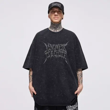 美式300g重磅复古短袖T恤男生夏季加肥大码宽松运动胖子半袖潮流商品大图