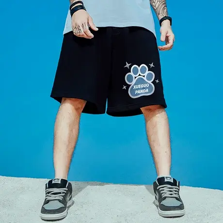 国潮胖人男裤胖子纯棉大码宽松加肥加大潮牌运动五分裤情侣装短裤图片