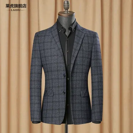 中年格子小西服男上衣秋季新款韩版修身时尚休闲西装男士单西外套商品大图
