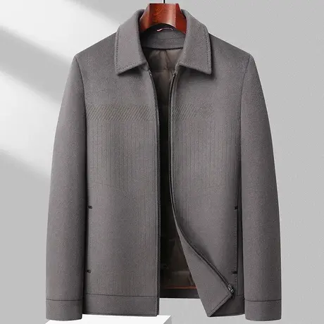 秋冬新款高档双面呢外套短款男士加厚商务休闲中年人羊毛呢子夹克商品大图
