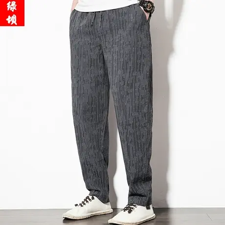春秋季中国风亚麻裤男士裤子宽松直筒休闲裤男装棉麻复古潮流长裤商品大图