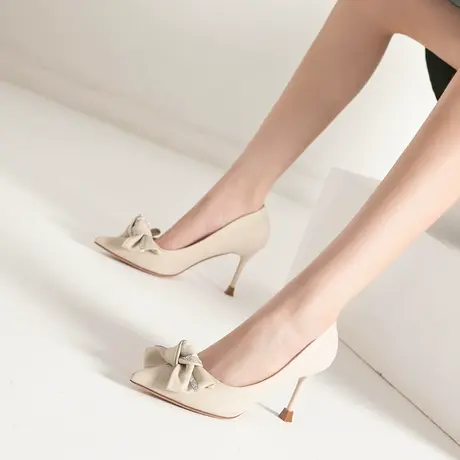 法式尖头高跟鞋女细跟春季2023年新款蝴蝶结温柔气质百搭浅口单鞋图片