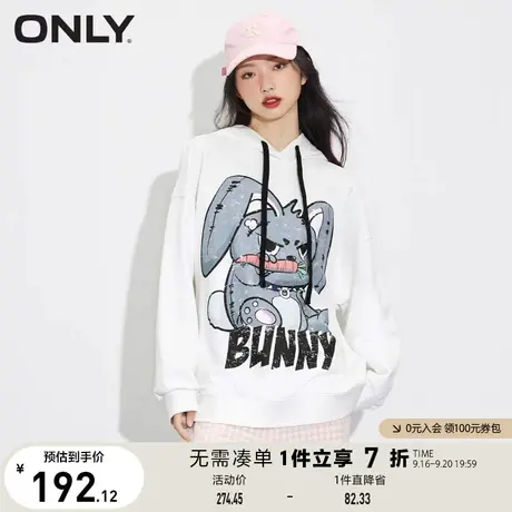 ONLY奥莱夏季时尚兔子印花宽松中长款连帽卫衣女商品大图
