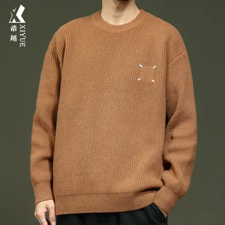 希越日系情侣套头毛衣男2024秋冬季宽松大码男士内搭慵懒感针织衫商品大图