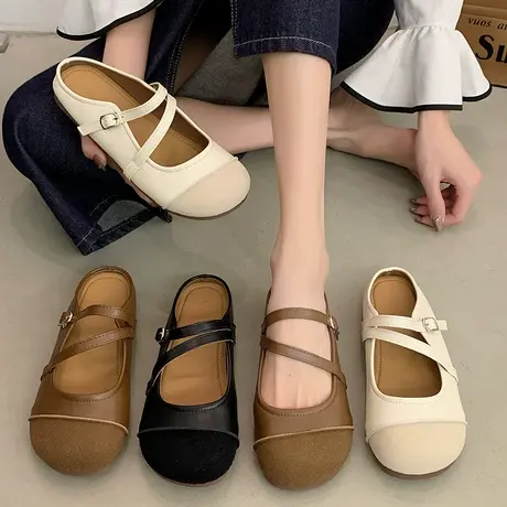 法式复古勃肯鞋女包头半拖鞋2024年春新款软底玛丽珍单鞋博肯鞋商品大图