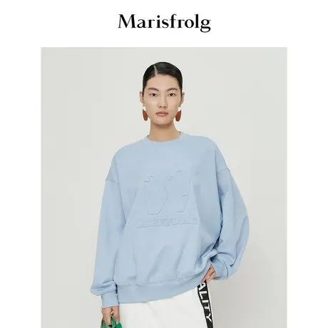 【空气感棉面料】玛丝菲尔2022年春季新款灰蓝色纯棉量感廓形卫衣商品大图
