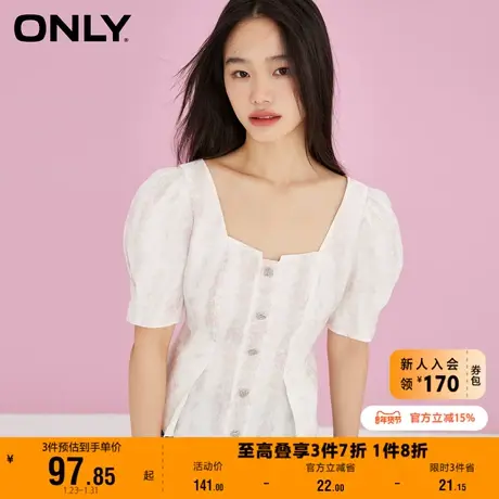 ONLY奥莱夏季法式方领泡泡袖修身显瘦碎花雪纺衫女商品大图