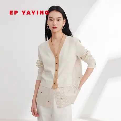 EP YAYING雅莹女装 预售针织拼接设计感v领衬衫 24早春新品2231B图片