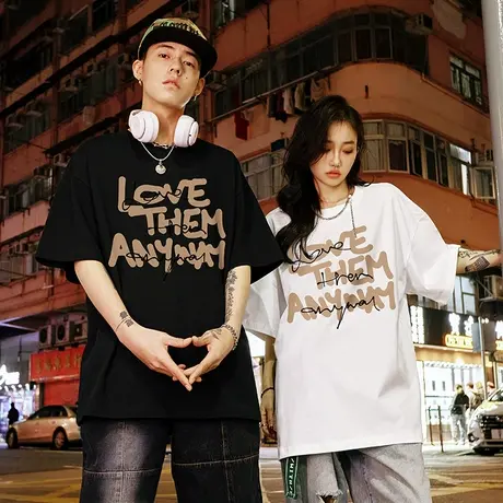 Nuthink国潮宽松潮流情侣款短袖t恤男女同款潮牌春季大码情侣半袖商品大图