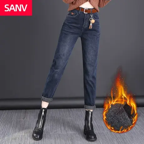 哈伦加绒牛仔裤显瘦女士直筒宽松2023年秋冬新款韩版哈伦老爹裤子图片