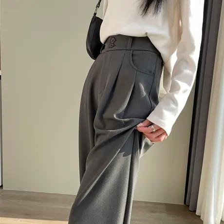 灰色高级感西装裤女垂感直筒裤春秋2024新款小个子高腰窄版阔腿裤图片