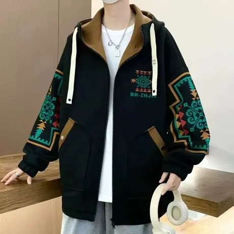 外套男秋冬款潮牌撞色拼接连帽休闲夹克2024春季青少年男士冲锋衣图片