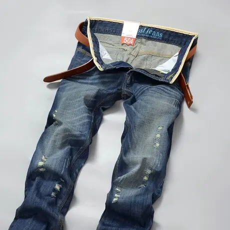 秋冬四季新款男士破洞个性青少年牛仔长裤牛仔裤潮男修身直筒大码商品大图