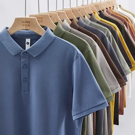 清仓特卖hansca简约纯色POLO衫男潮牌珠地棉翻领夏季保罗短袖T恤图片