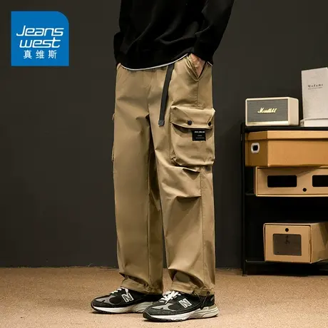 KZ真维斯春秋季卡其色工装休闲长裤子男士抽绳束脚多口袋冲锋登山商品大图