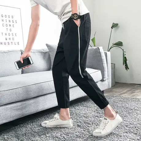 春夏休闲裤束脚哈伦裤男九分裤宽松运动裤工装裤男裤子男韩版潮流商品大图