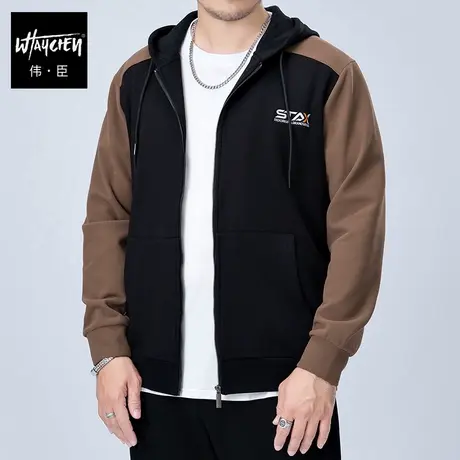 伟臣潮牌大码男装春季连帽卫衣男胖子加肥加大拼接外套肥佬上衣男商品大图