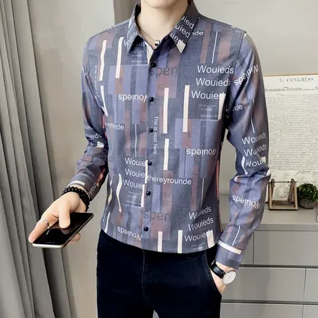 男士长袖衬衫春季潮牌发型师休闲韩版衬衣性2022新款帅气个上衣服商品大图