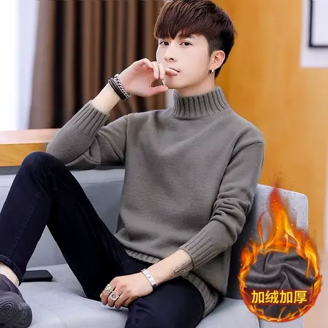 13青少年秋装高领毛衣男加绒加厚15岁初中高中学生大童男孩针织衫图片