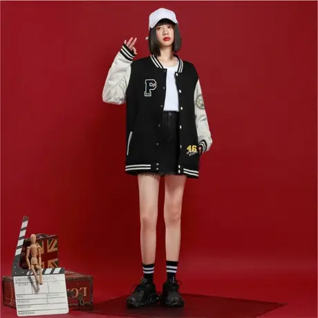 Ohlyah棒球服女秋冬2023新款纯棉ins国潮小个子学生外套班服定制商品大图