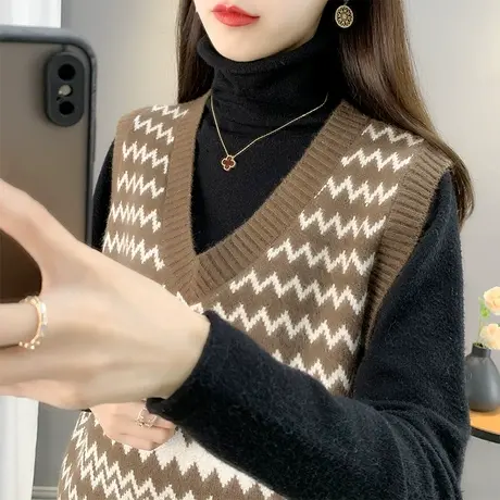 软糯宽松针织马甲女秋季2023新款女装韩版v领洋气内搭马夹上衣潮商品大图