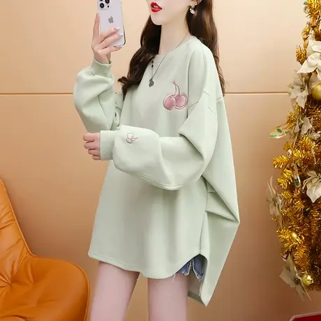 宽松慵懒风卫衣女中长款2023新款秋冬洋气减龄设计感oversize上衣商品大图