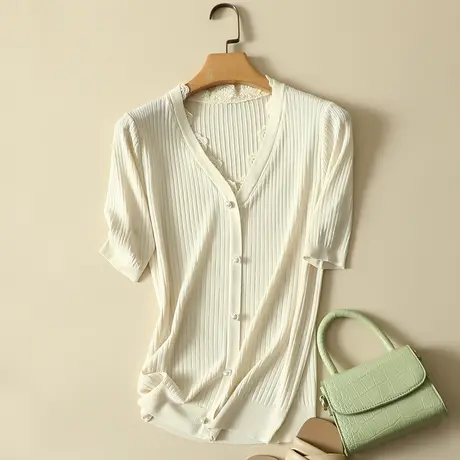 冰丝针织衫女短袖薄款女装2023新款潮夏季韩版ins潮百搭T恤女上衣商品大图