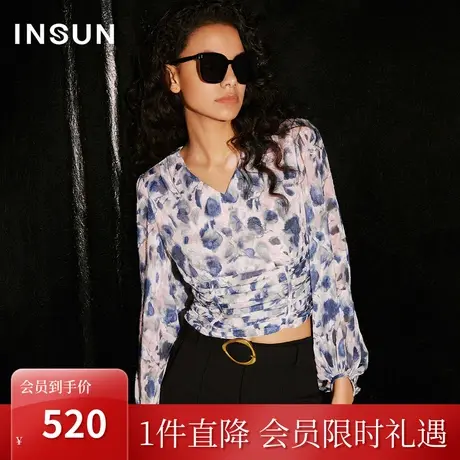 [褶皱艺术]恩裳COVER2023年秋季收腰截短抽褶设计上衣灯笼袖衬衫图片