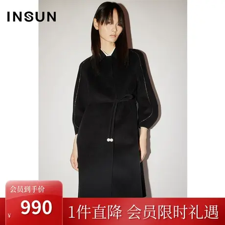 【奥莱专享】恩裳COVER2022冬季钻链线条感舒适100%绵羊毛大衣图片