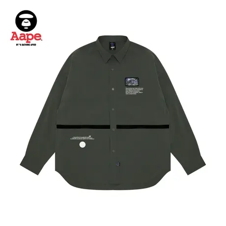 Aape旗舰店男装春夏字母印花小标潮流纯色简约长袖衬衫8441XXK商品大图