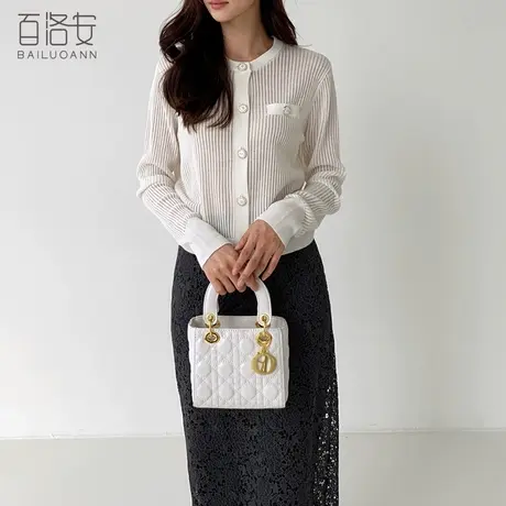 百洛安时尚镂空小香风针织上衣女秋季气质圆领宽松长袖开衫小外套商品大图