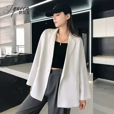 白色西装外套女秋季韩版简约复古气质港味宽松休闲chic炸街小西服图片