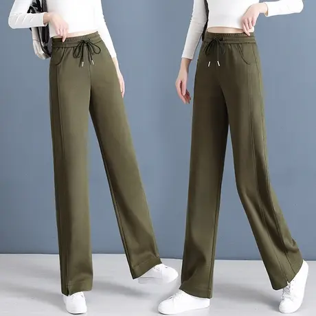 高级窄版运动阔腿裤女春秋2023新款休闲宽松直筒松紧大码系带卫裤图片