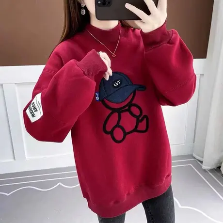 半高领卫衣女秋冬韩版宽松bf慵懒风设计感小众加绒加厚上衣服外套商品大图