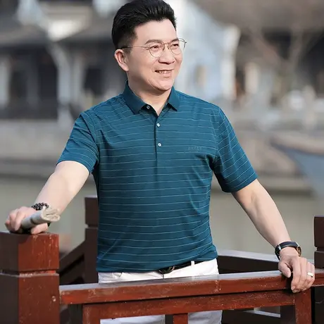 老人短袖t恤男士中年爸爸装50岁polo衫上衣服夏季薄款爷爷父亲节商品大图