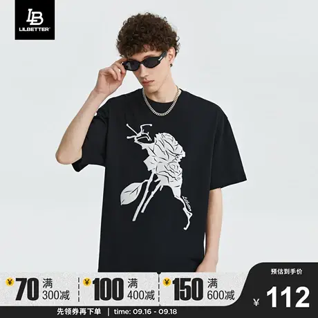 Lilbetter玫瑰短袖2023新款美式街头潮牌半袖夏装印花体恤男士t恤图片