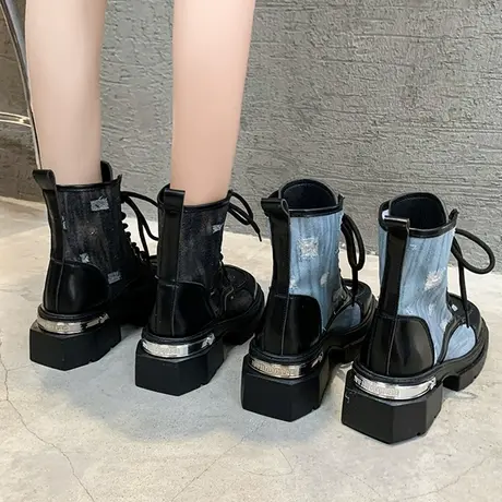 复古小众设计感马丁靴女春秋薄款2023新款时尚百搭炸街瘦瘦工装靴图片