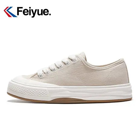 feiyue/飞跃米色百搭帆布鞋女2023秋季简约学生厚底舒适板鞋男785商品大图